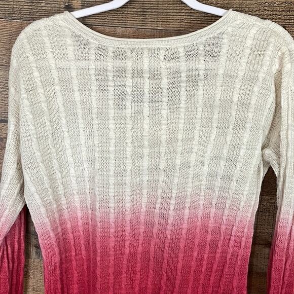 Lucky Brand Ivory Pink Ombre Long Sleeve Sweater Top Size Medium - Picture 6 of 7
